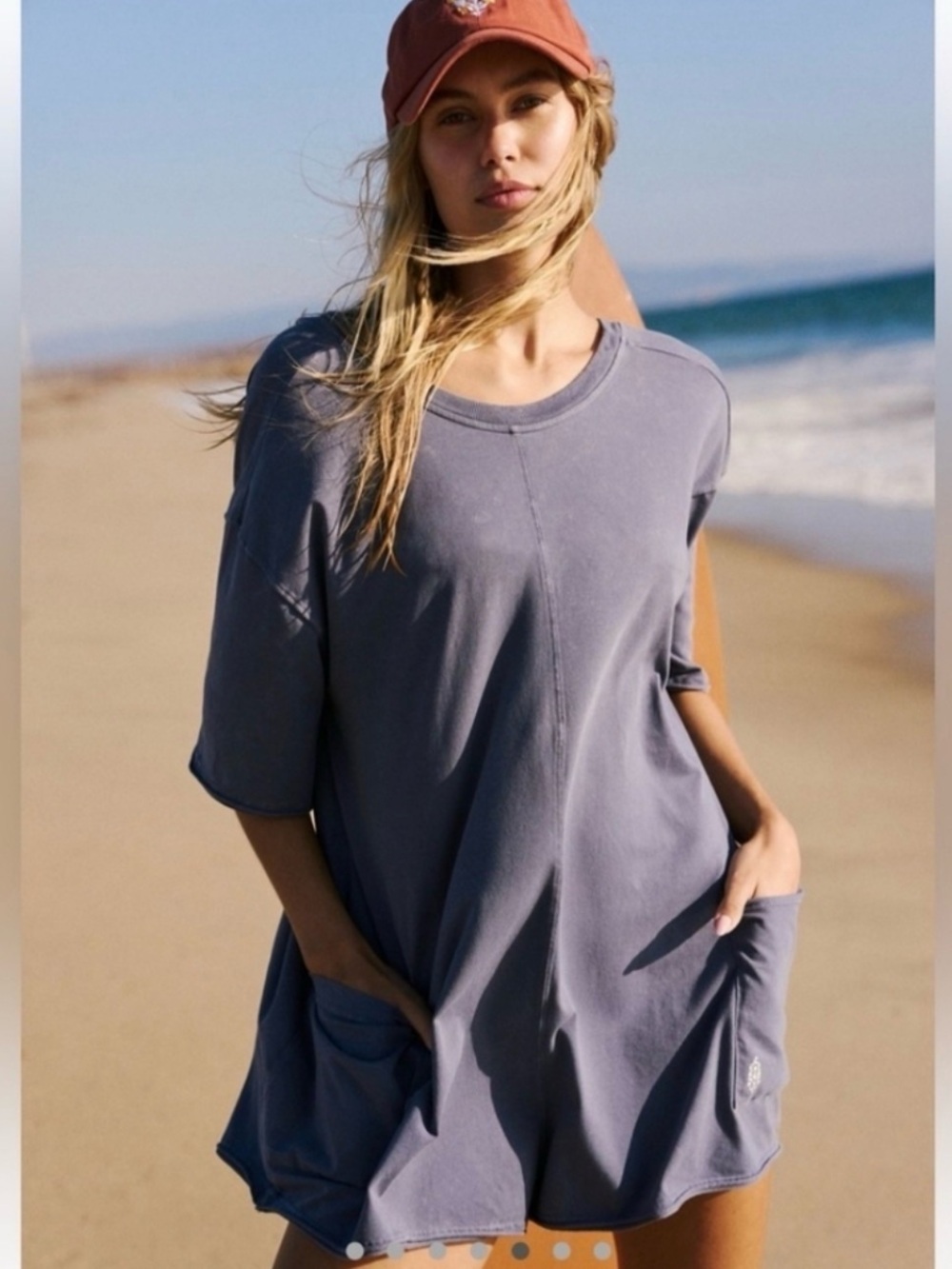 Free People Hot Shot Tee Romper Relaxed Short-Sleeve in Dusty Blue Medium EUC